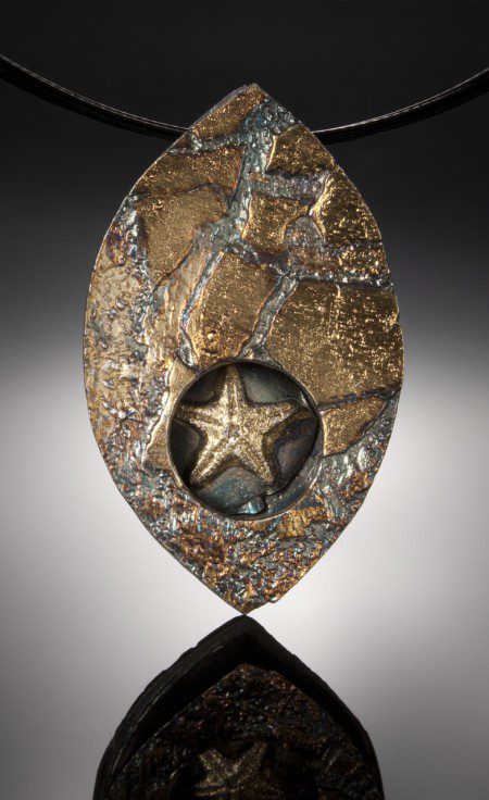 Gold textured pendant with star design.