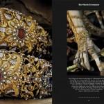 Ornate jeweled relics with gold adornments.