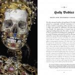 Bejeweled skeleton and text about catacombs.