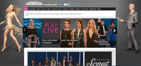 Project Runway website homepage with models.