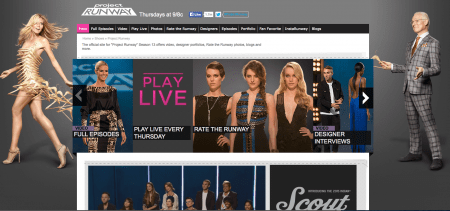 Project Runway website homepage with models.