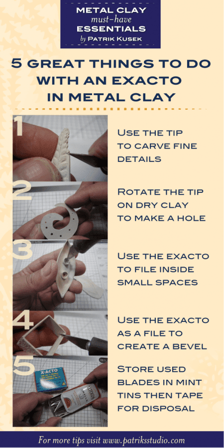 Metal clay crafting tips with Exacto knife.