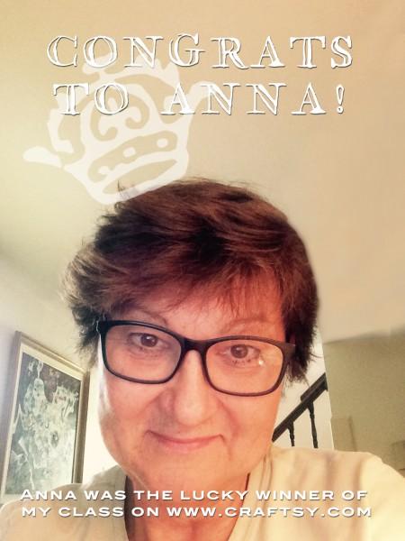 Woman smiling with "Congrats to Anna" text.