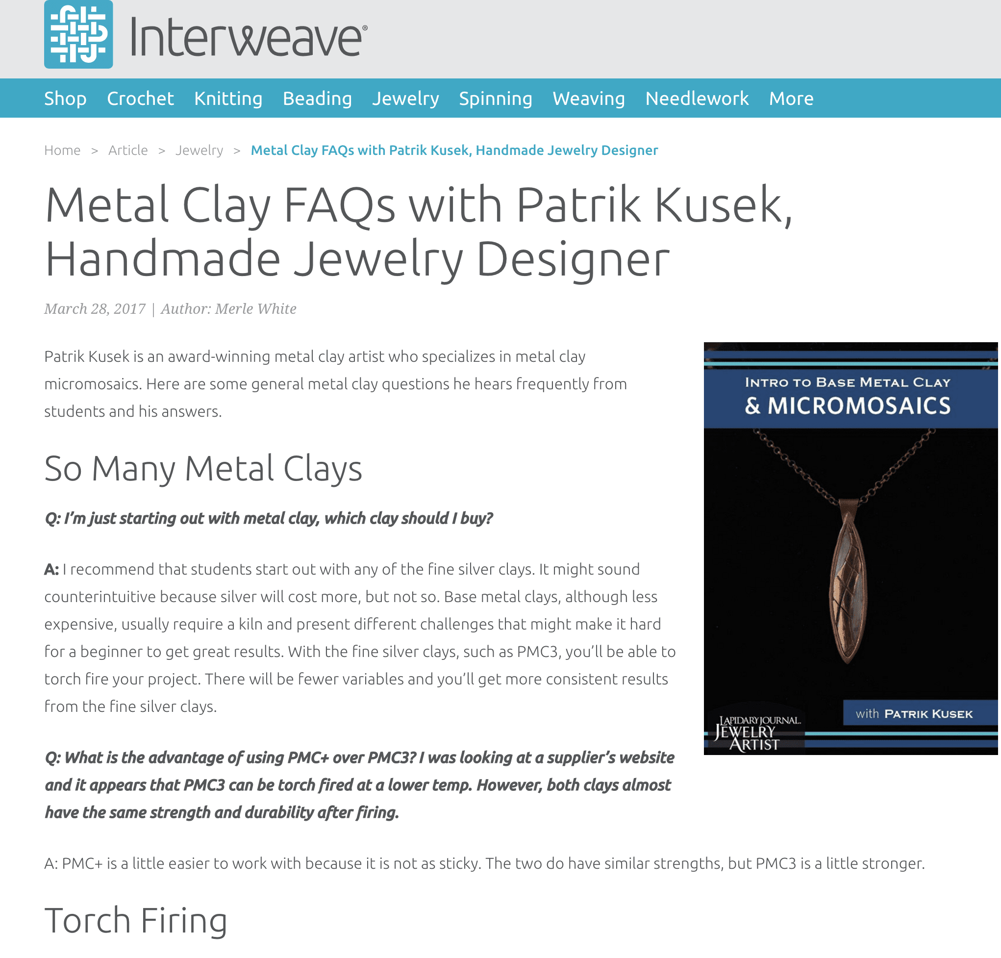 Article on metal clay and jewelry design.